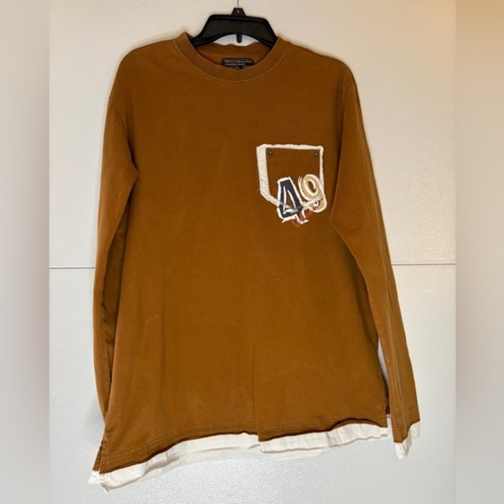 WHO.A.U Californian Dream Mens XL Long Sleeve Layered Tee Brown Graphic Pocket